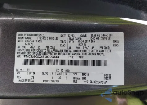 2014 Ford Escape Se from USA, damaged, VIN 1FMCU9GXXEUC09833